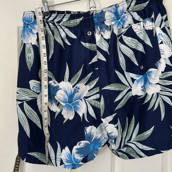 Lands End hibiscus floral bathing suit size XL blue swim trunks lining - Picture 4 of 6